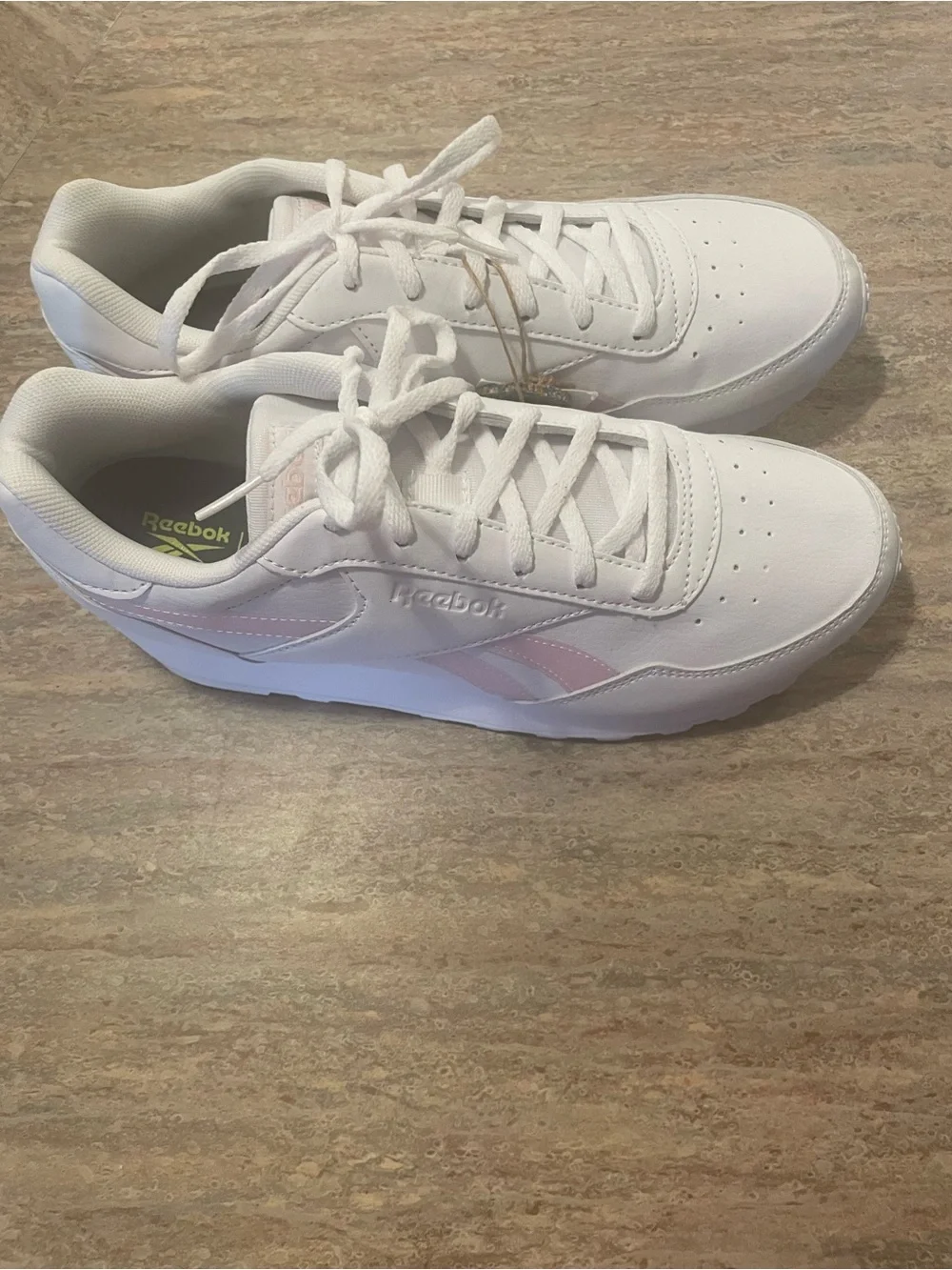 Reebok Women's Classic White Sneakers with Pink Accent size 9